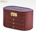 Designer custom logo jewellery watch storage case mdf pu leather organizer jewelry boxes with mirror drawer